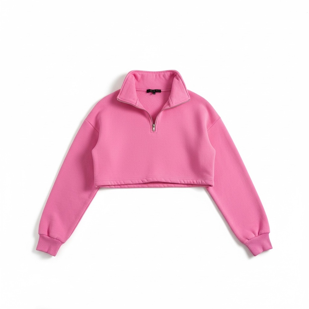 Cropped Pink Quarter-Zip Pullover Top